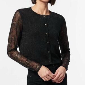 Cami NYC Anissa Black Metallic Lace Sleeve Cropped Cardigan L NWOT